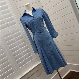 Etcetera Blue Long Sleeve Belted Dress